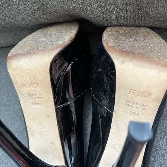 Fendi Black Patent Leather Deco Peep Toe Bow Platform Pumps - Picture 6 of 8